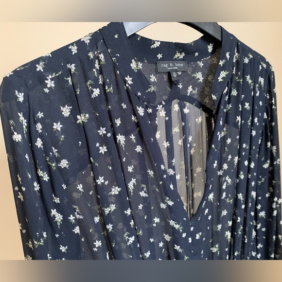 RAG & BONE Calista Floral Blouse in Navy Blue Size XS - Picture 10 of 13